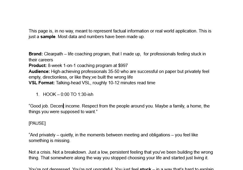 Sample Work -- VSL Script, Clearpath (spec)