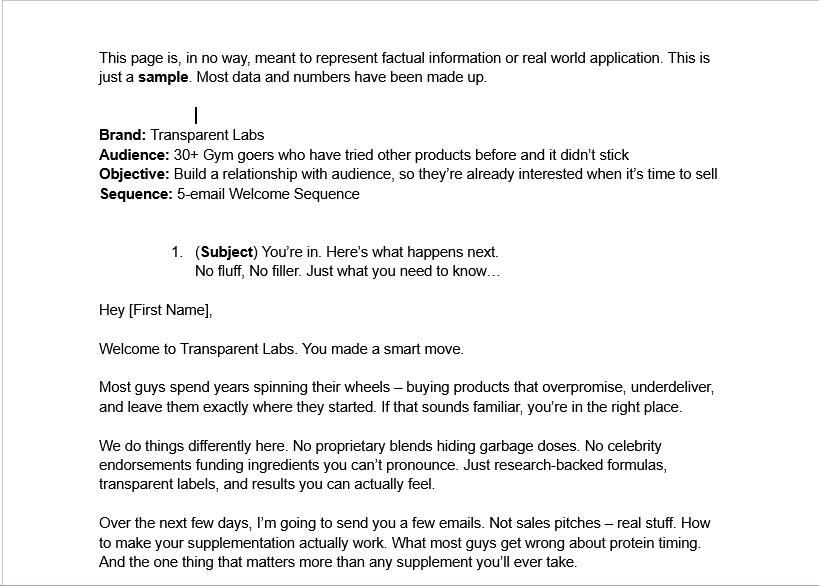 Sample Work -- 5-Email Welcome Sequence, Transparent Laps (spec)