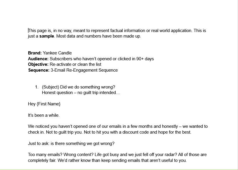 Sample Work -- 3-Email Re-Engagement Sequence, Yankee Candle (spec)